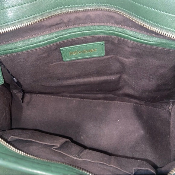 YSL Cabas Chyc Large Tote Green Leather Yves Saint Laurent Y Clasp Bag - Picture 13 of 15